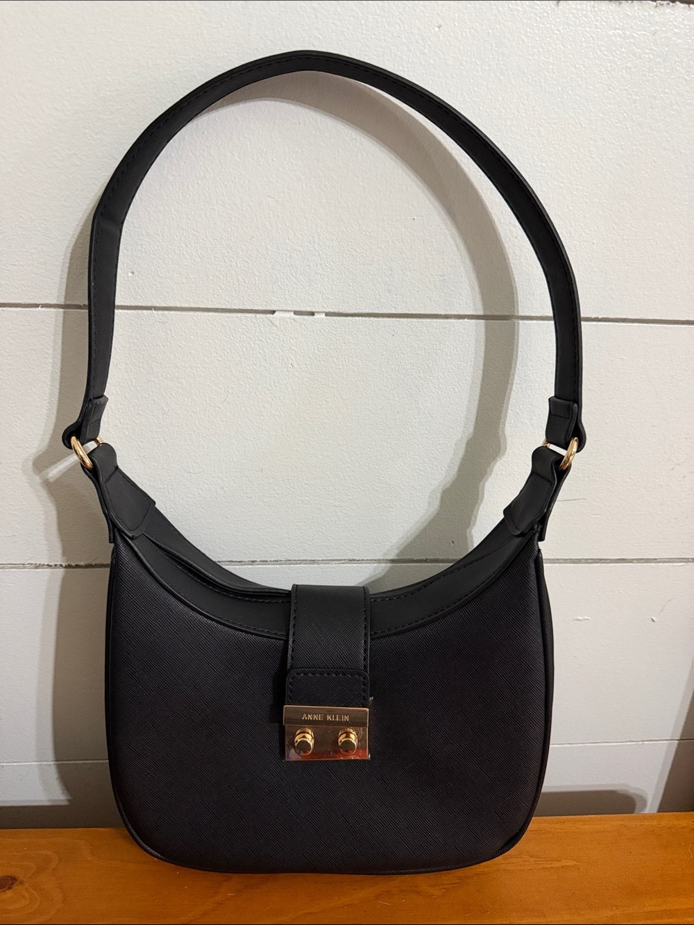 Anne Klein Black Shoulder Bag with Gold-Tone Lock